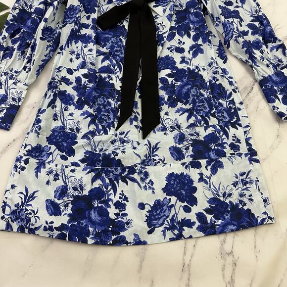 Tuckernuck Sapphire Bloom Bella Dress Size S Blue Floral Bow Trim Mini Pockets - Picture 5 of 12
